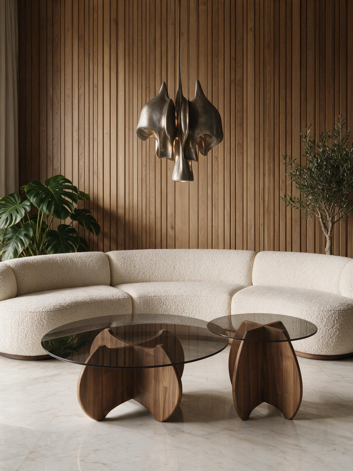Table basse gigogne ronde Calice installée dans un salon clair après sa livraison Image