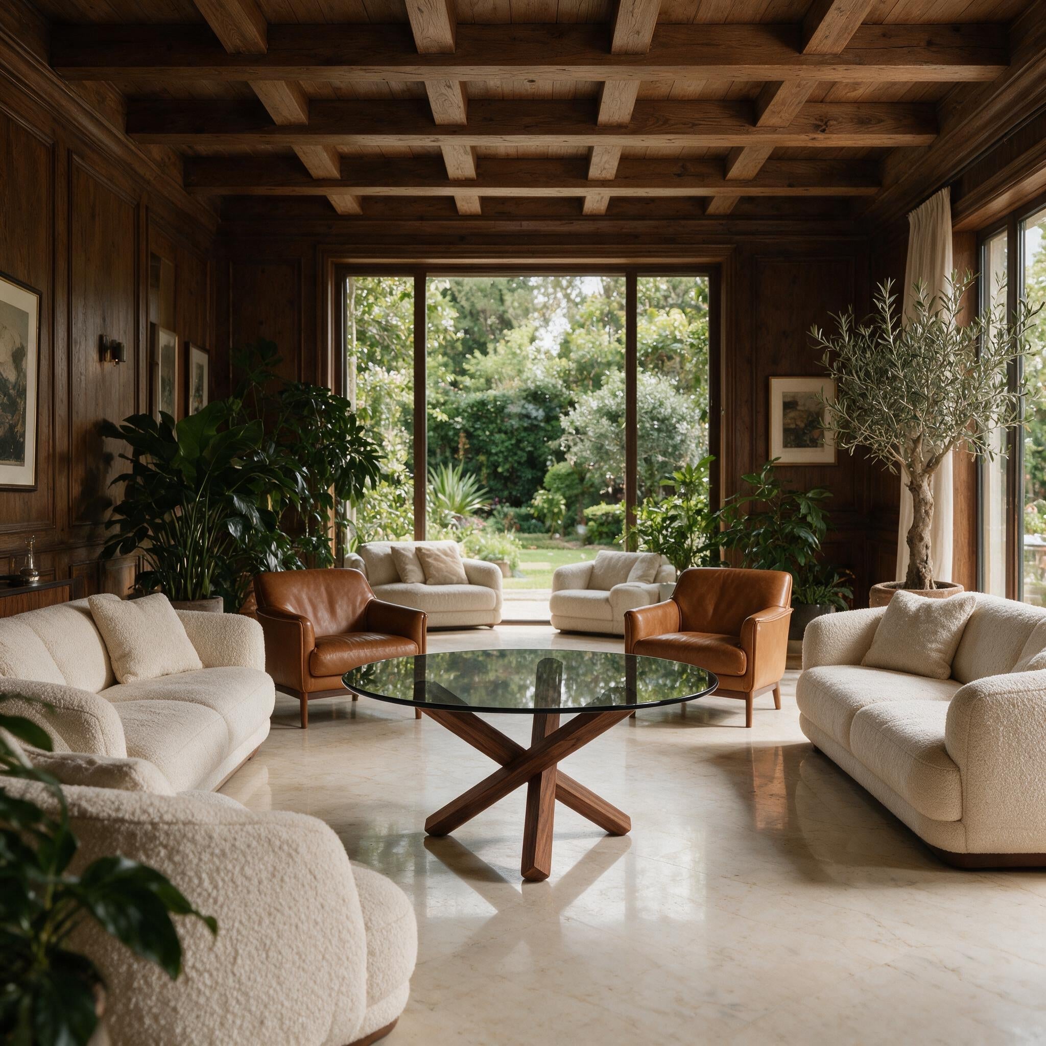 Tables basses en verre et bois VITRAME dans un salon de villa lumineux Image
