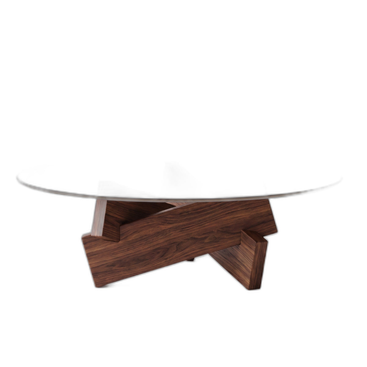 Table basse orbe teinte Noyer, packshot fond blanc