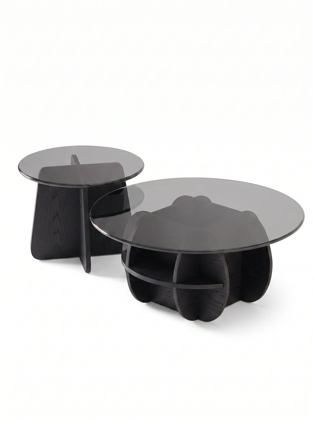 Table basse corolle teinte Noir, packshot fond blanc