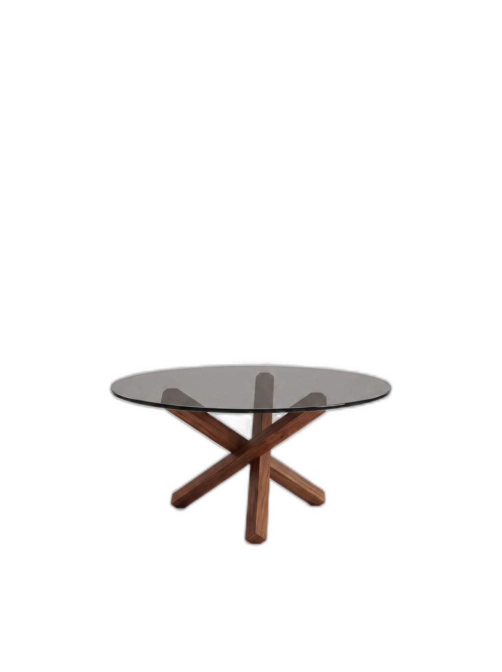Table basse croisee teinte Noyer, packshot fond blanc