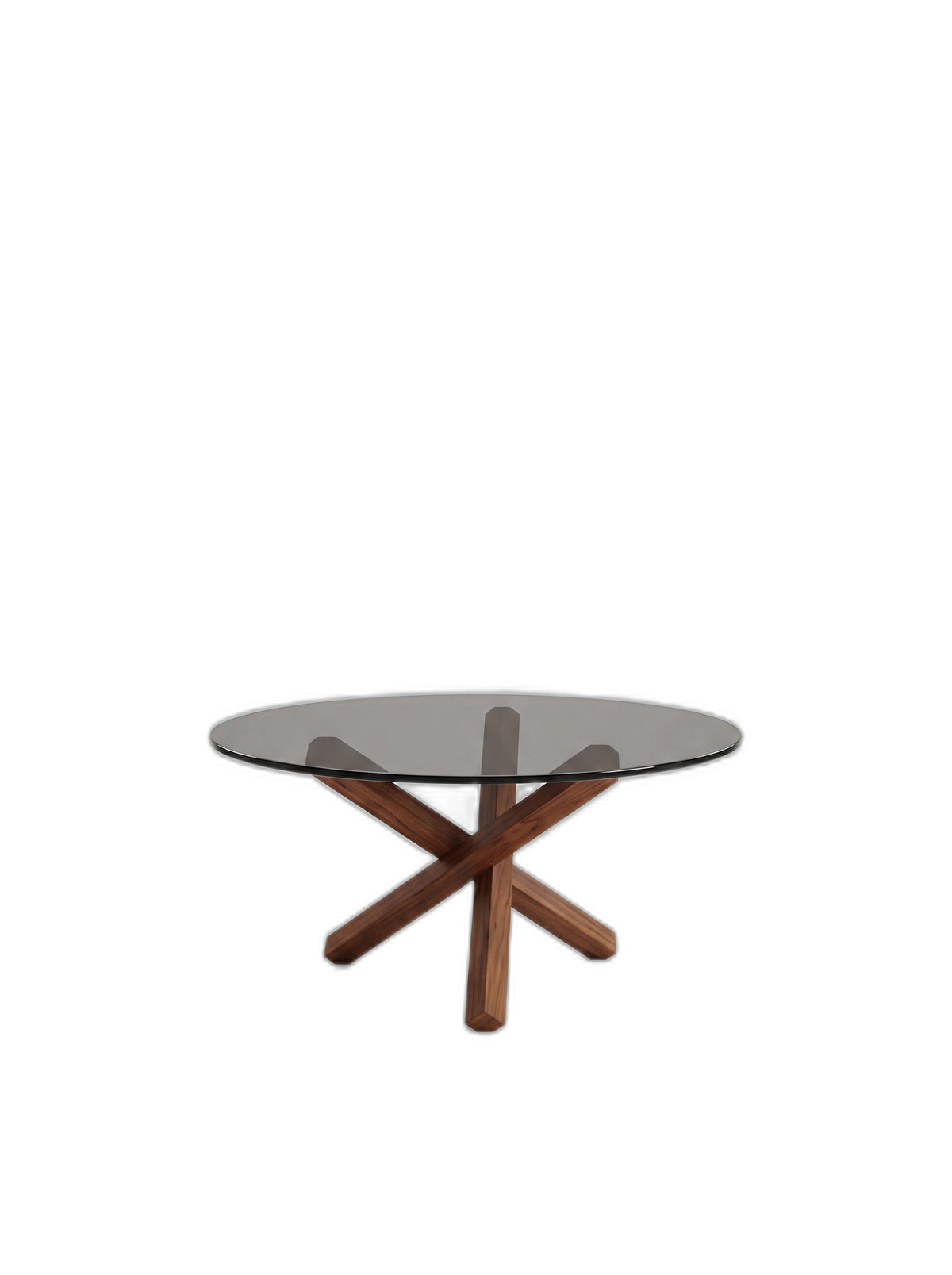 Table basse croisee teinte Noyer, packshot fond blanc