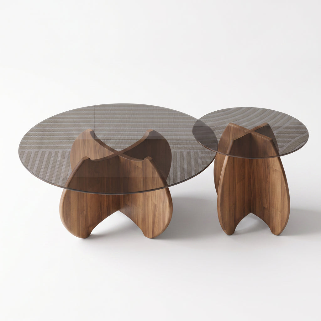 Table basse calice teinte Noyer, packshot fond blanc