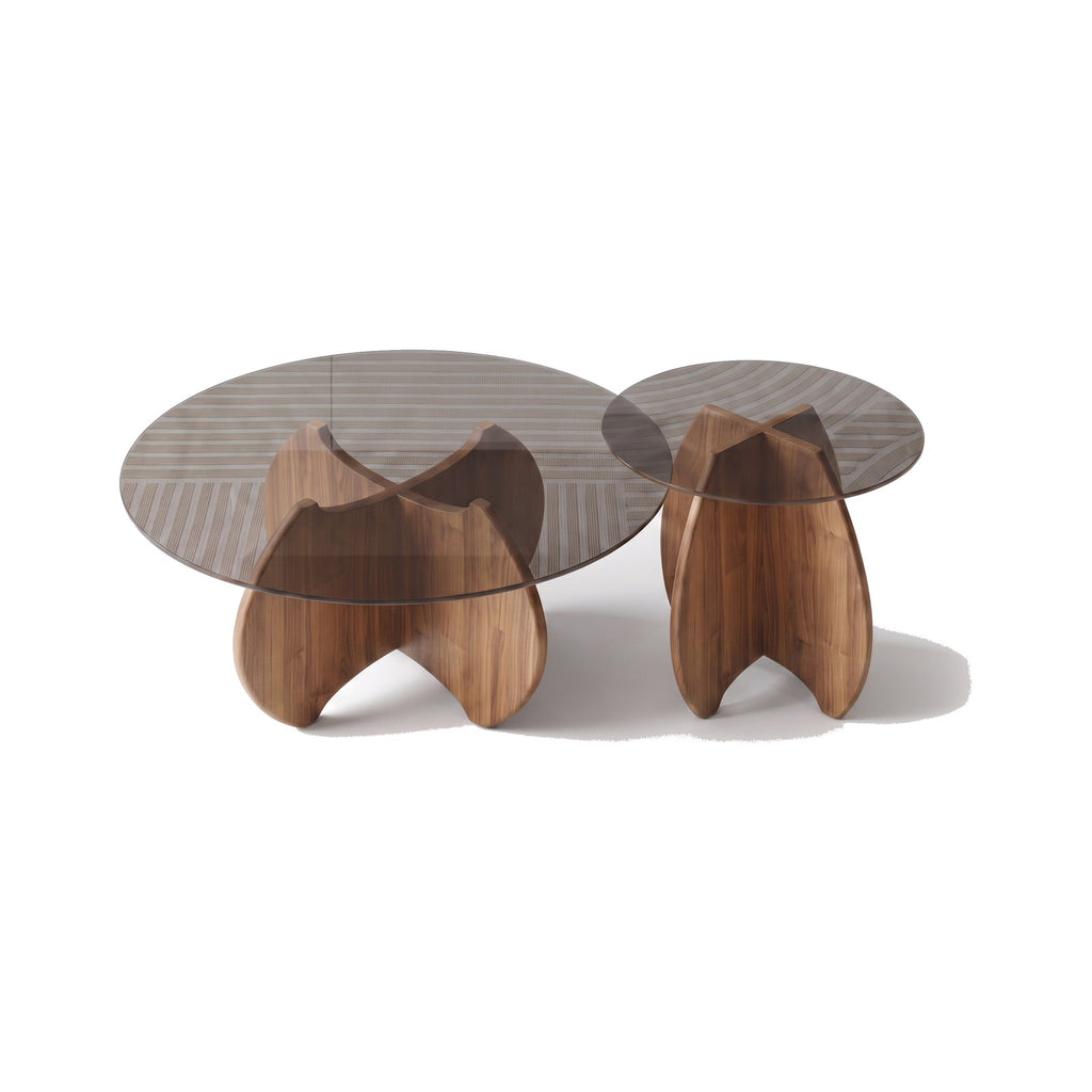 Table basse gigogne Calice teinte Noyer, packshot fond blanc