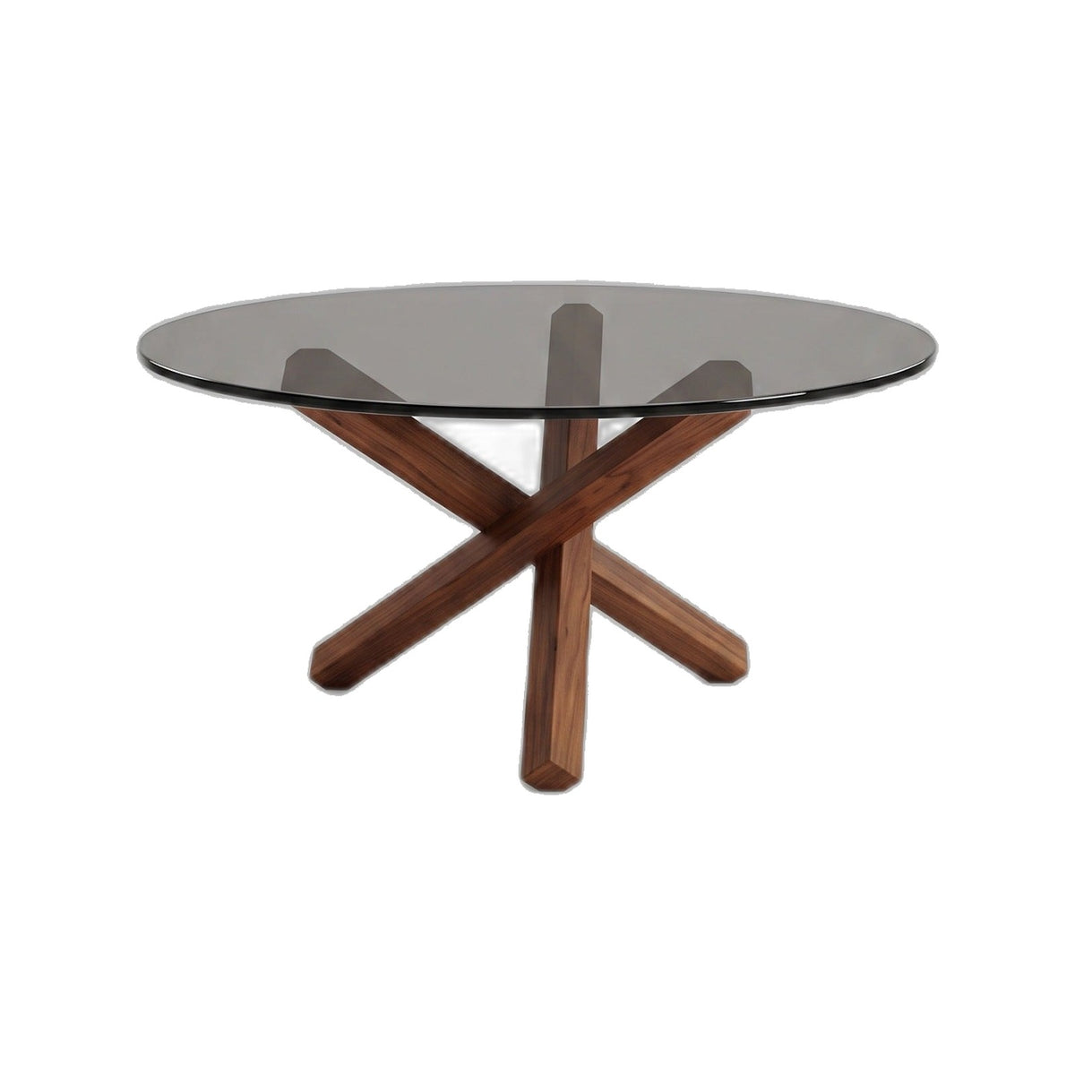 Table basse ronde Croisée teinte Noyer, packshot fond blanc