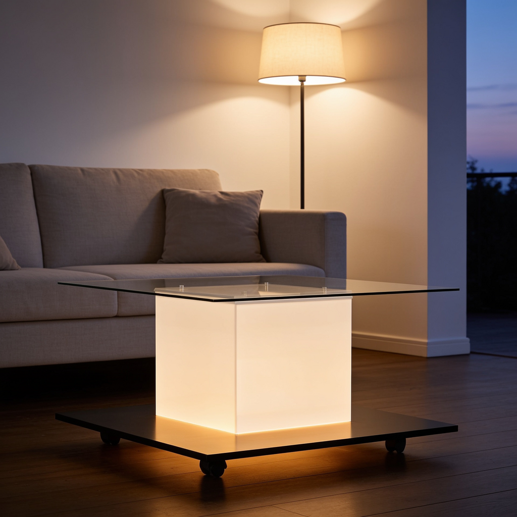 Table basse lumineuse LED - ambiance soir Vitrame