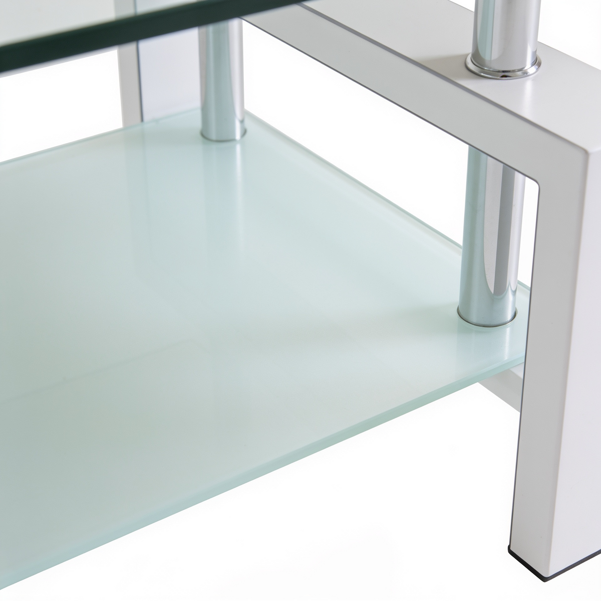 Table basse verre metal - detail tablette basse depolie Vitrame