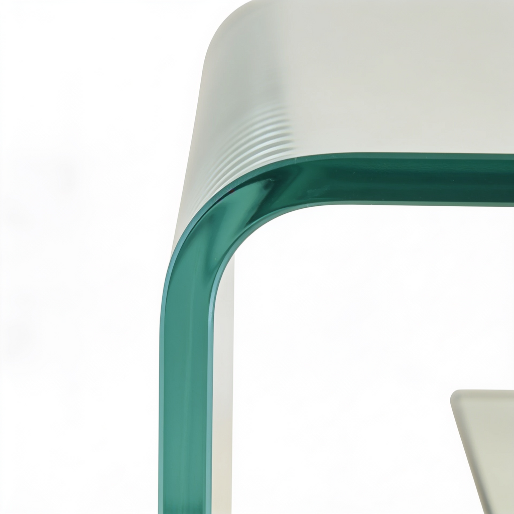 Table basse tout verre courbe - detail pied verre courbe Vitrame