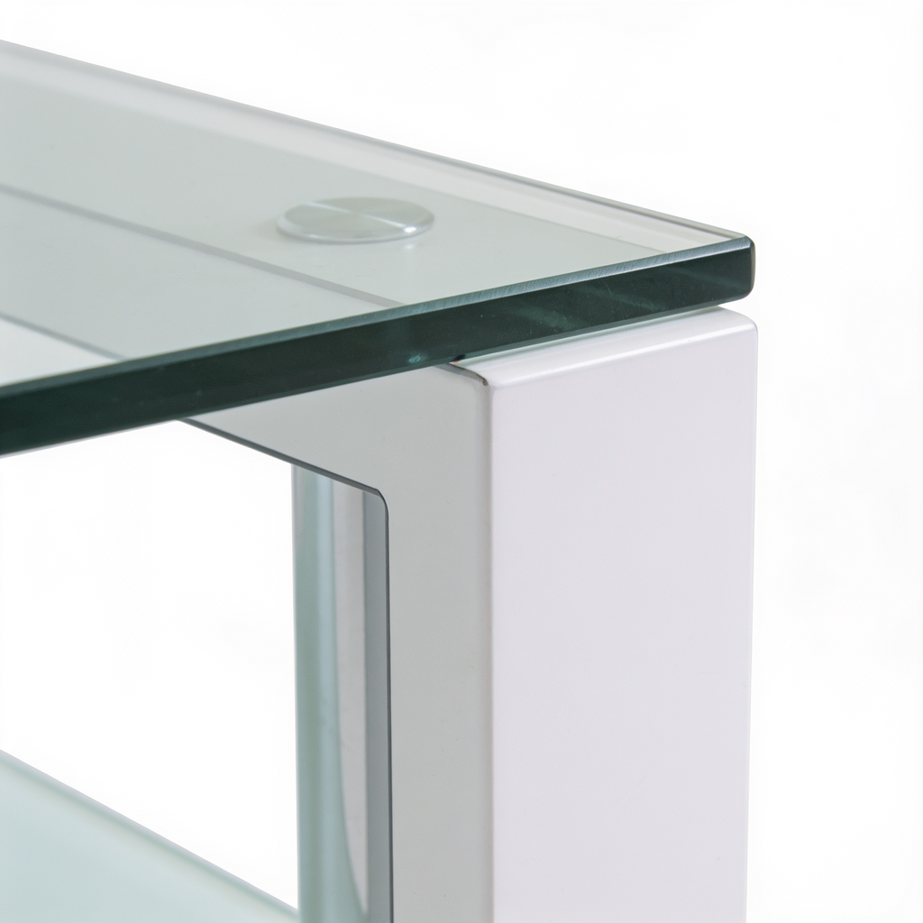 Table basse verre metal - detail pied et coin verre Vitrame