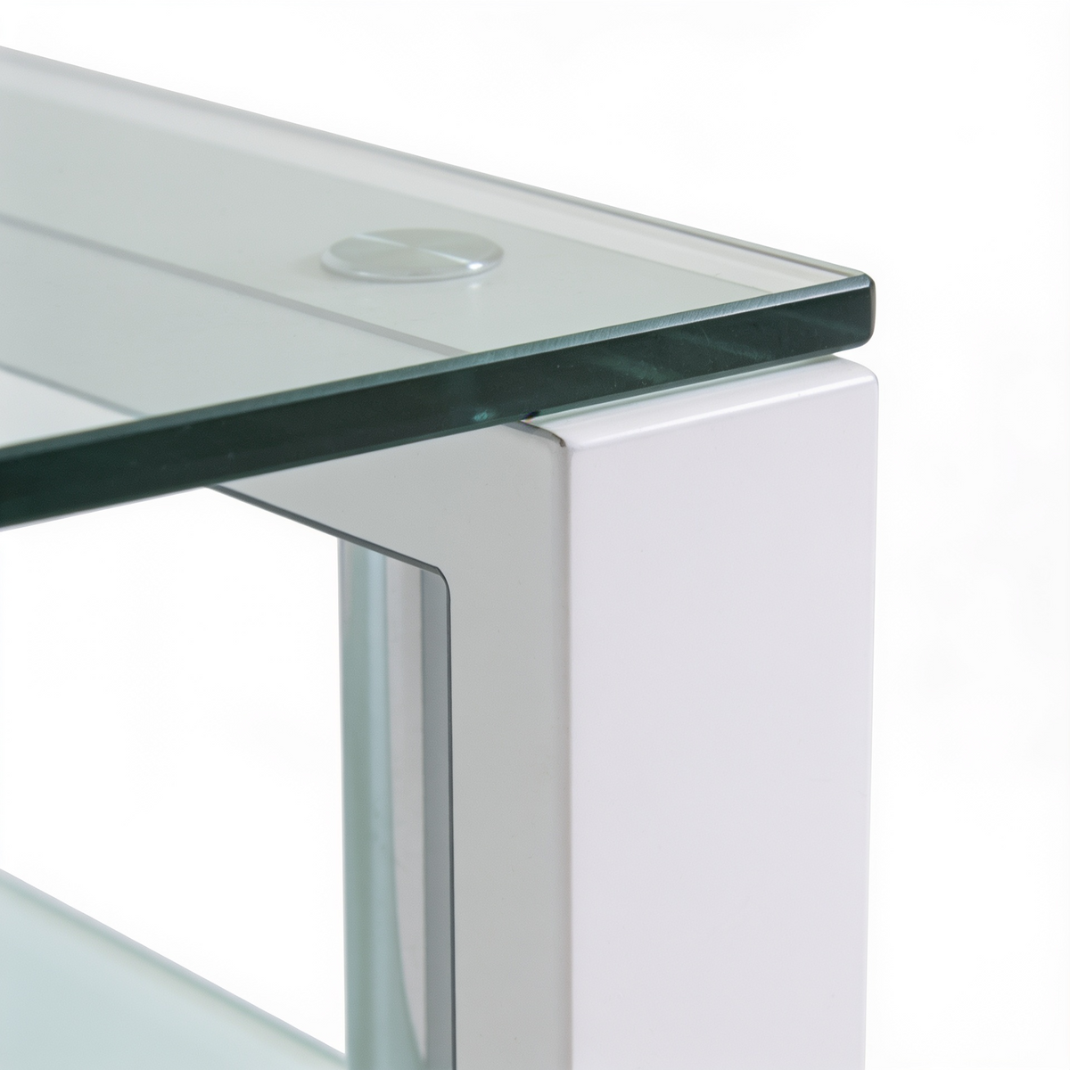 Table basse verre metal - detail pied et coin verre Vitrame