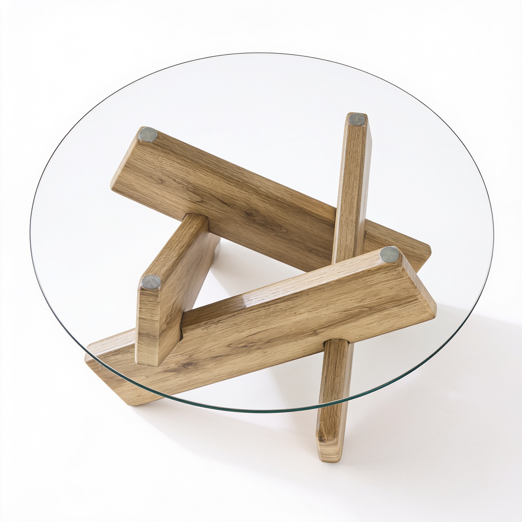 Table basse verre trempe - detail vue de dessus geometrie base Vitrame