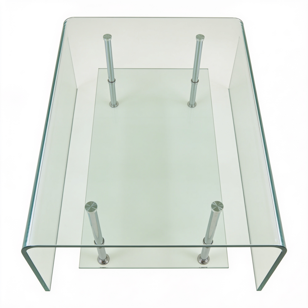 Table basse tout verre courbe - detail vue de dessus Vitrame