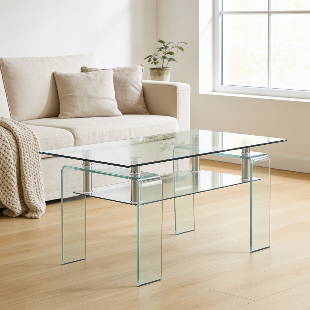 Table basse tout verre courbe - salon scandinave Vitrame