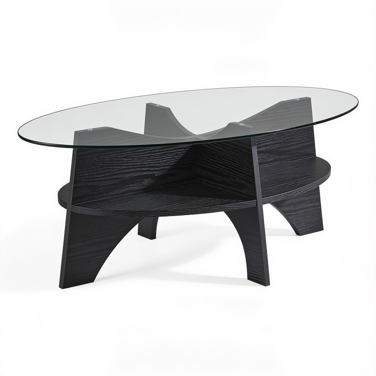 Table basse ovale verre trempe fond blanc vue trois-quarts Vitrame