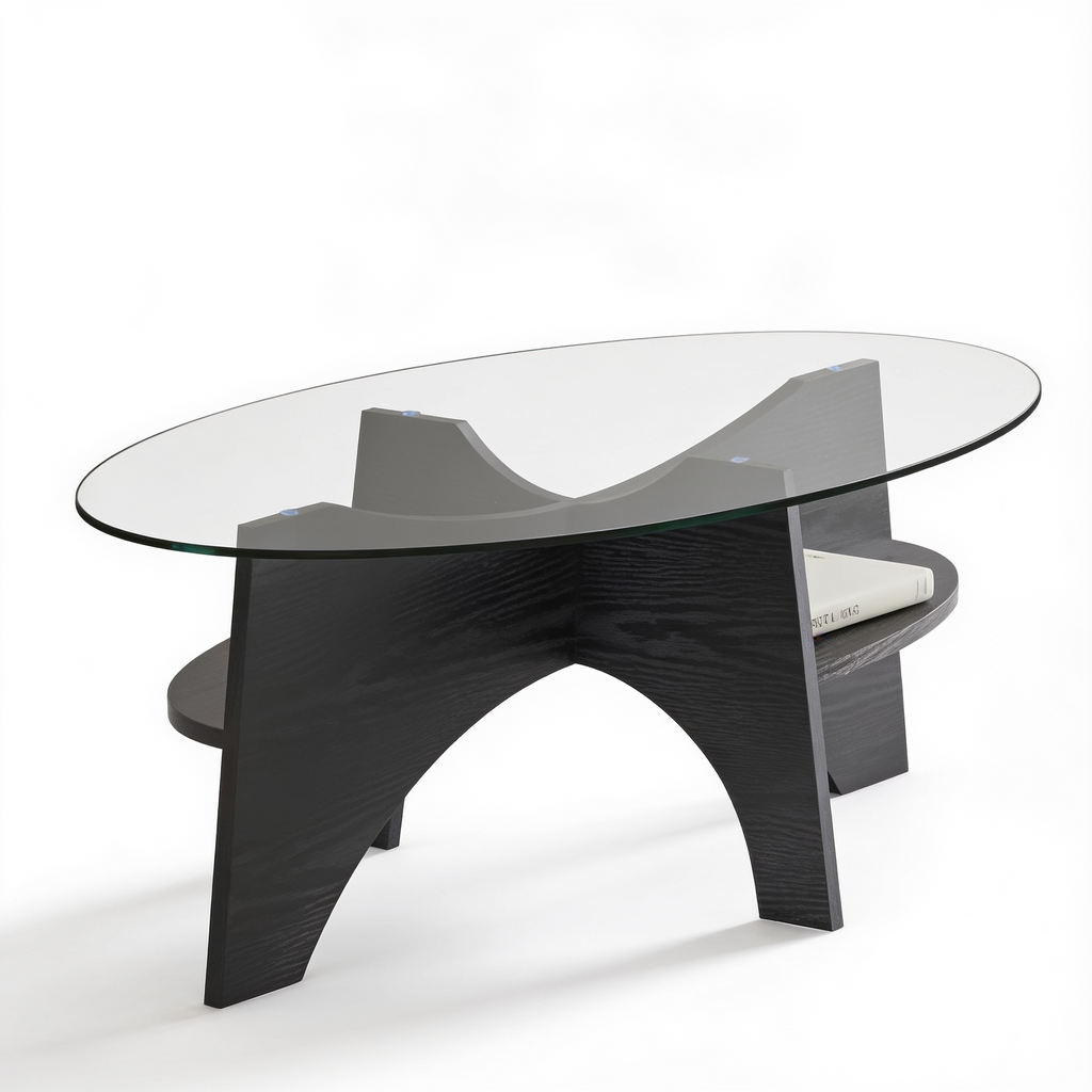 Table basse ovale verre trempe - fond blanc Vitrame