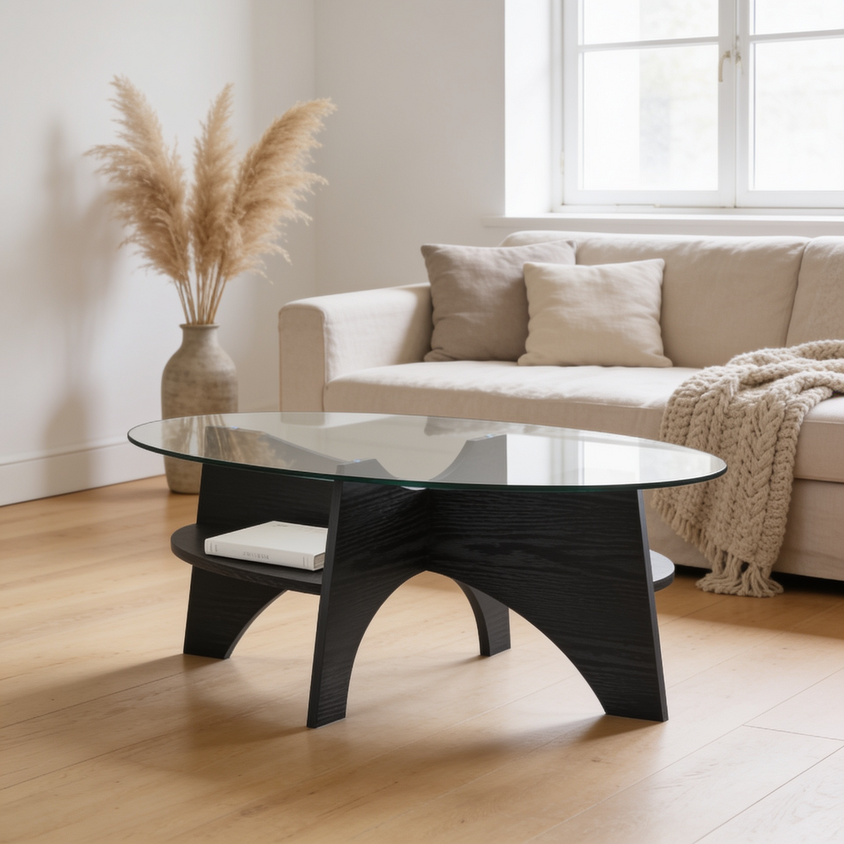 Table basse ovale verre trempe salon scandinave Vitrame