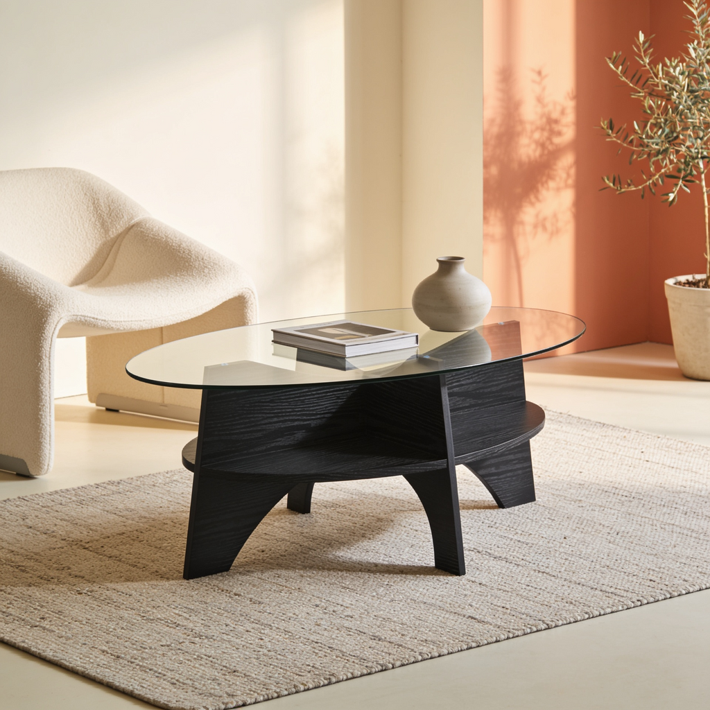Table basse ovale verre trempe salon terracotta Vitrame