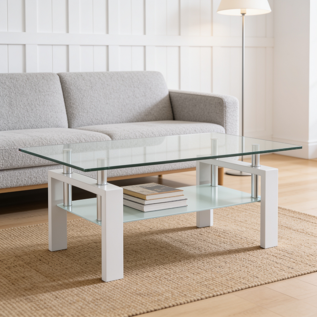 Table basse verre metal Blanc - salon scandinave Vitrame