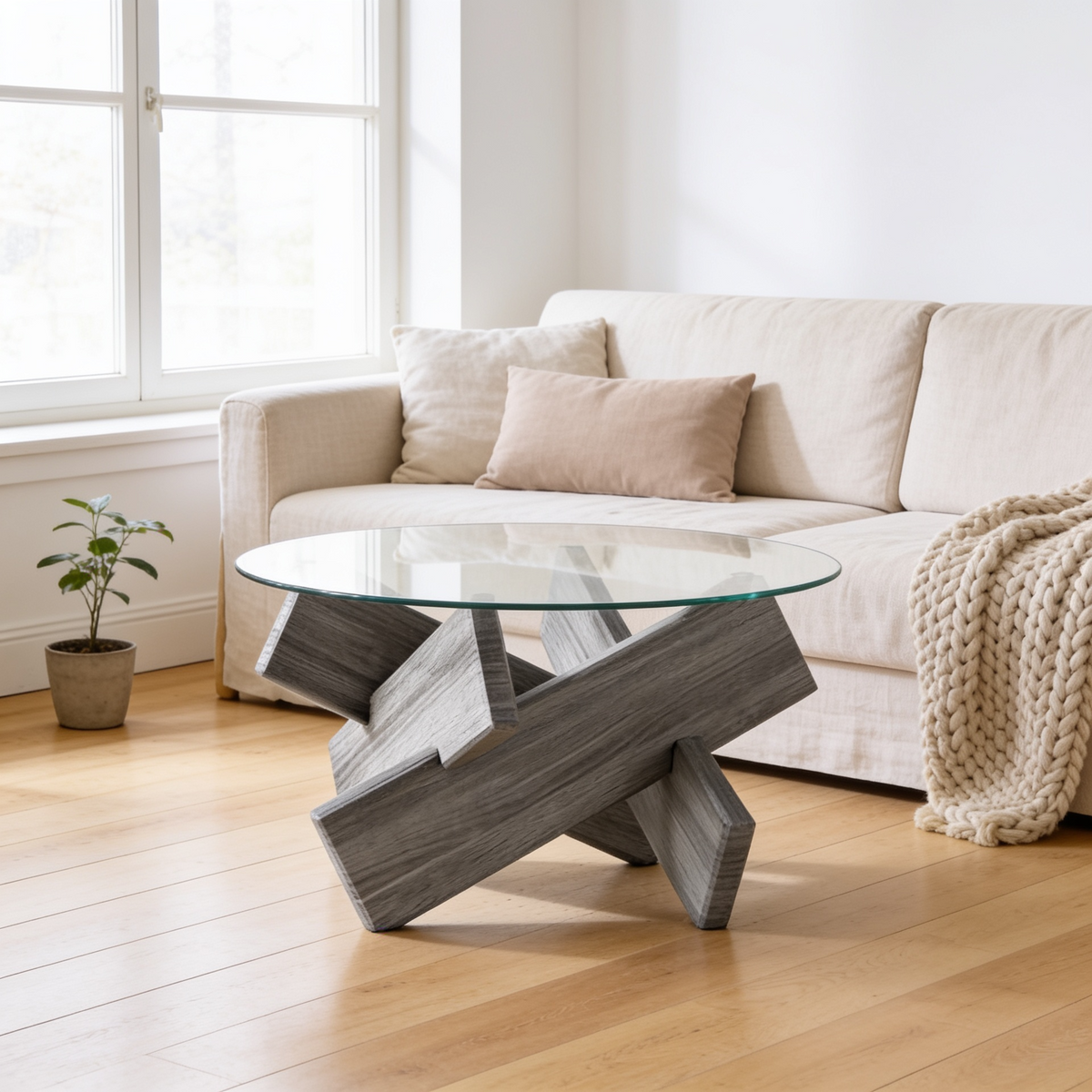 Table basse ronde verre trempe Gris - salon scandinave Vitrame
