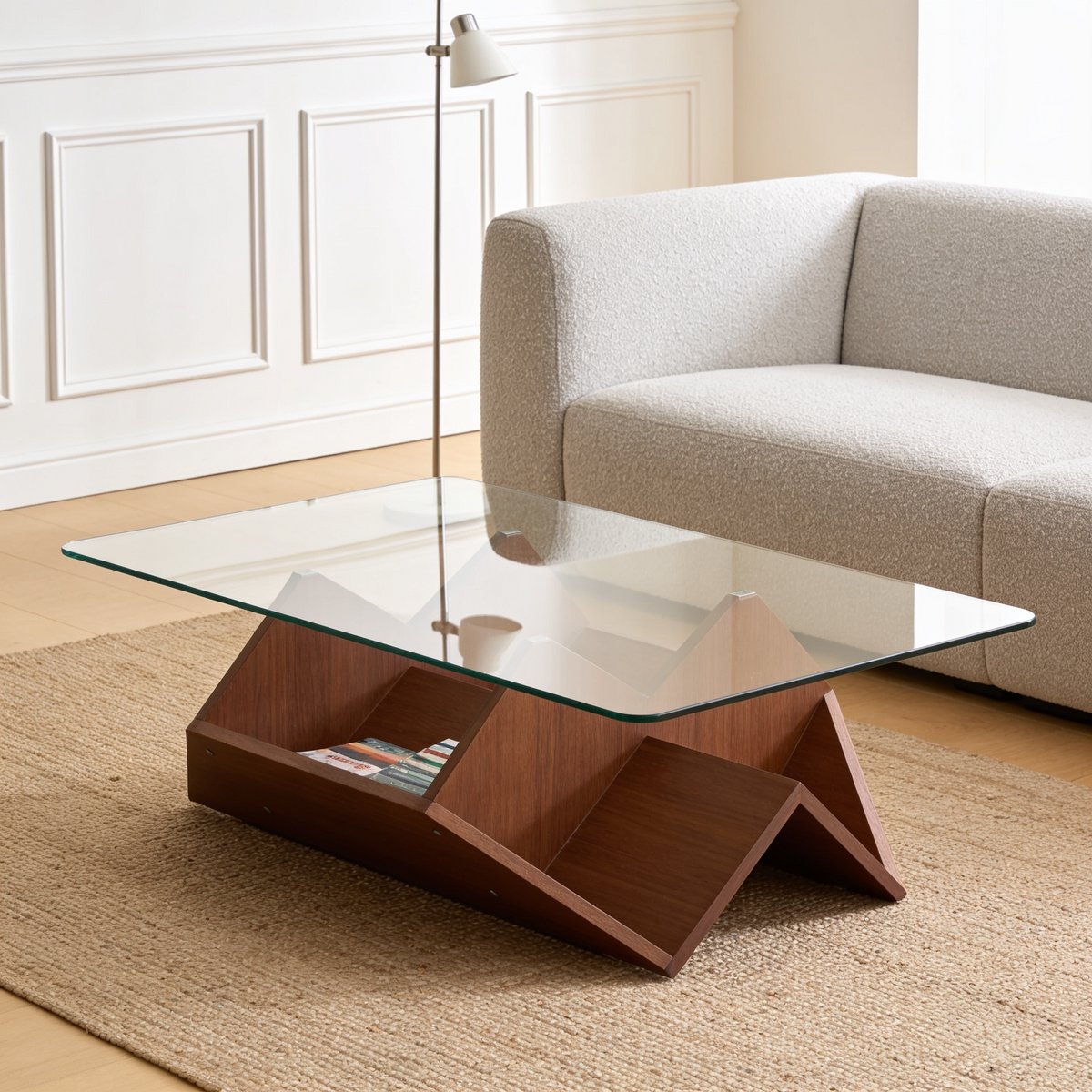 Table basse rangements noyer - salon scandinave 2 Vitrame