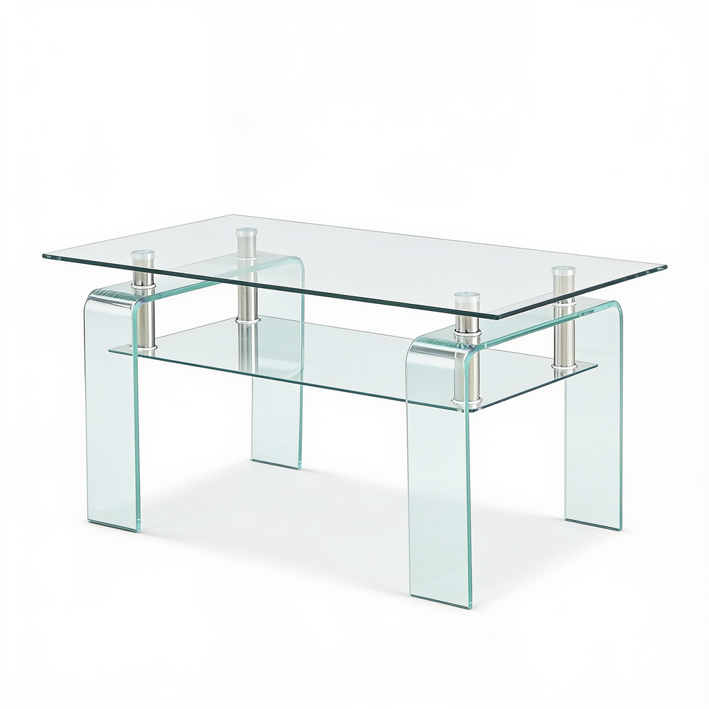 Table basse tout verre courbe - fond blanc Vitrame