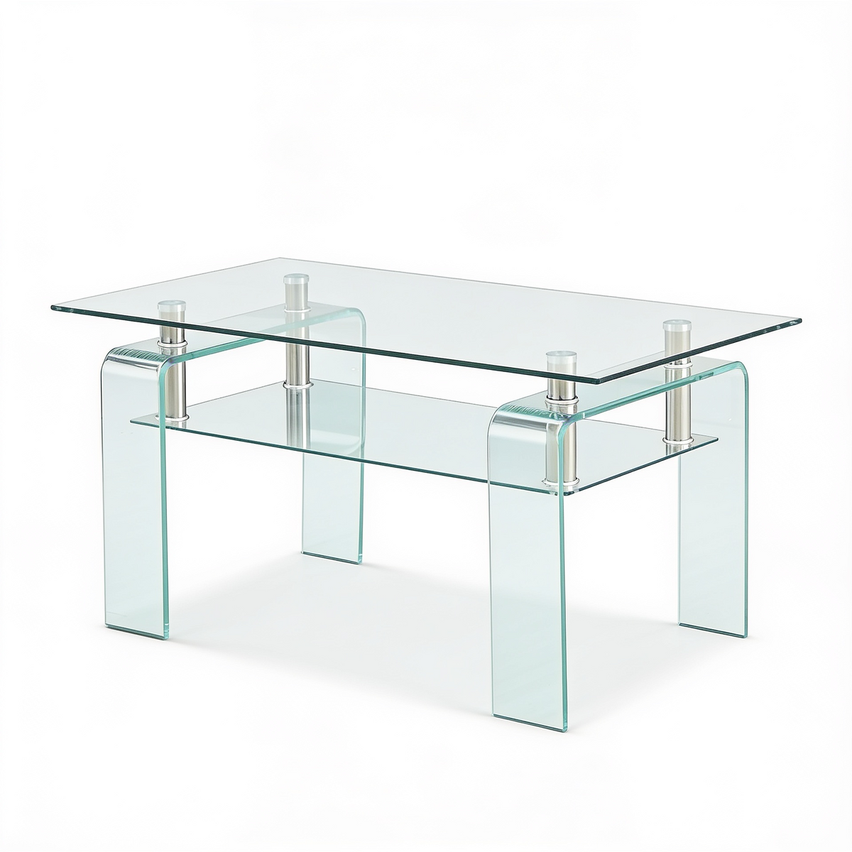 Table basse tout verre courbe - fond blanc Vitrame