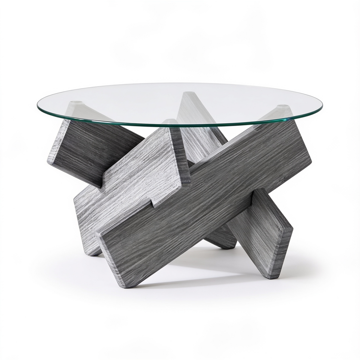 Table basse ronde verre trempe finition grise - fond blanc Vitrame