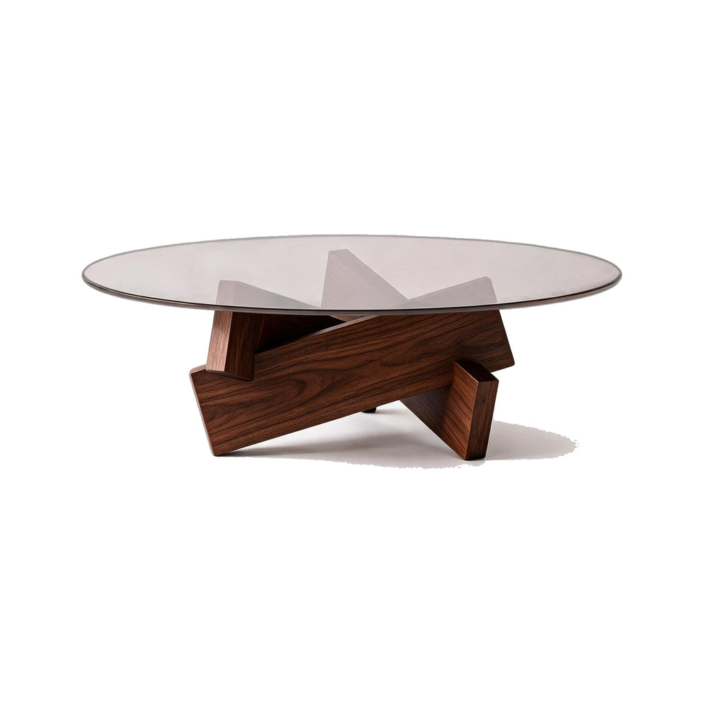 Table basse ronde Orbe teinte Noyer, packshot fond blanc