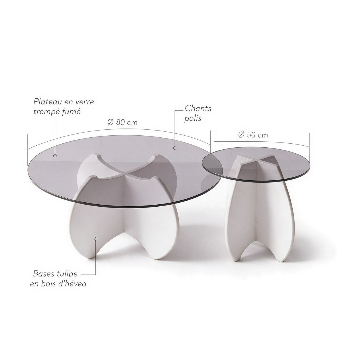 Tables basses gigognes Calice teinte Blanc : dimensions (Ø 80 et Ø 50 cm) et matériaux