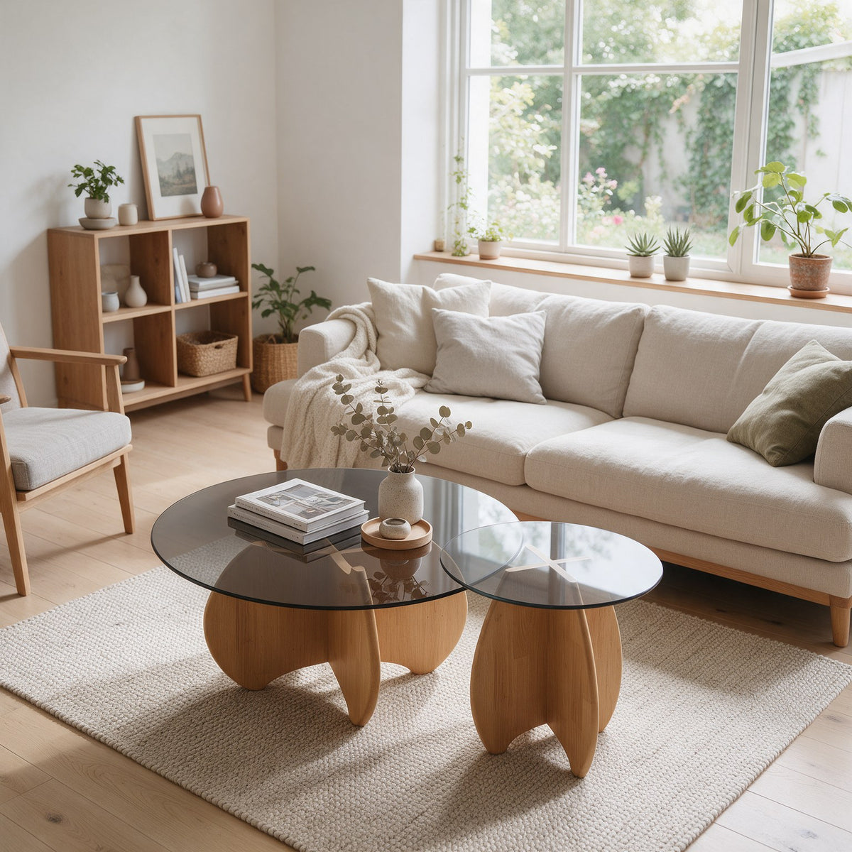 Table basse gigogne Calice teinte Naturel, mise en situation dans un salon