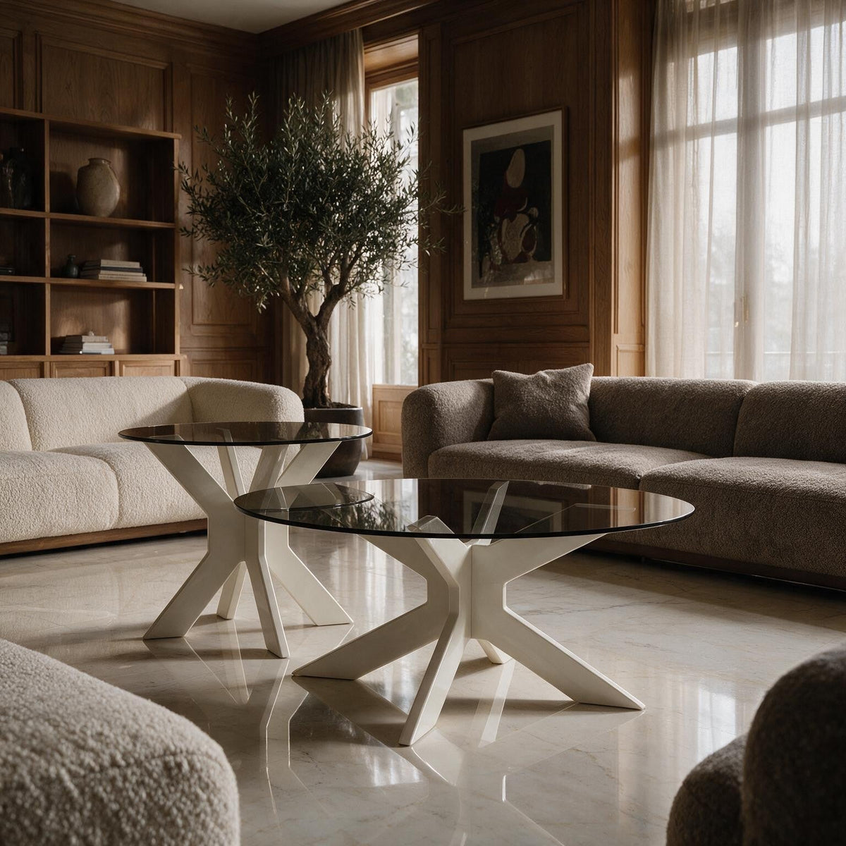 Table basse gigogne Comète blanc dans une grande pièce lumineuse