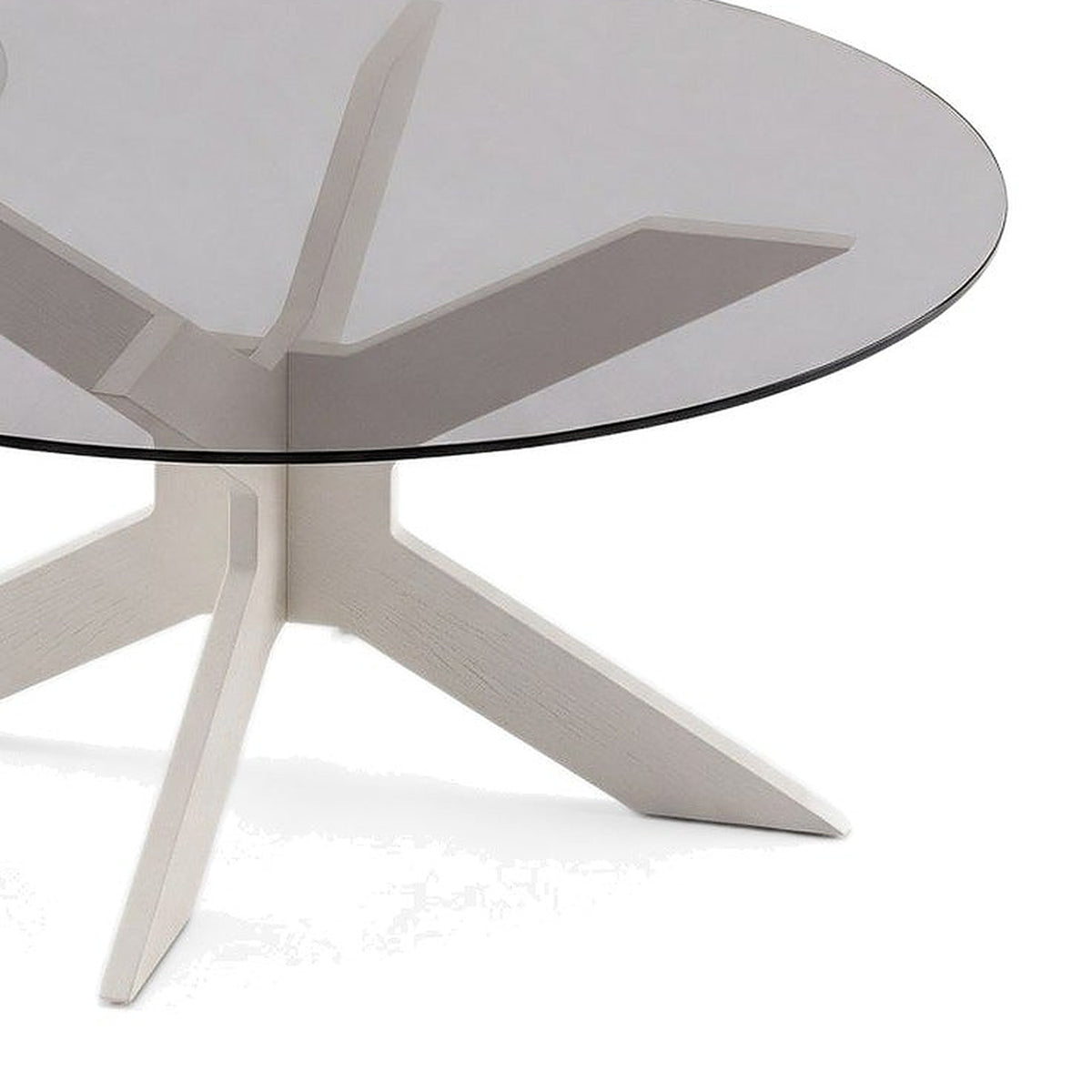Table basse gigogne Comète teinte Blanc, vue de détail du plateau en verre et du piètement