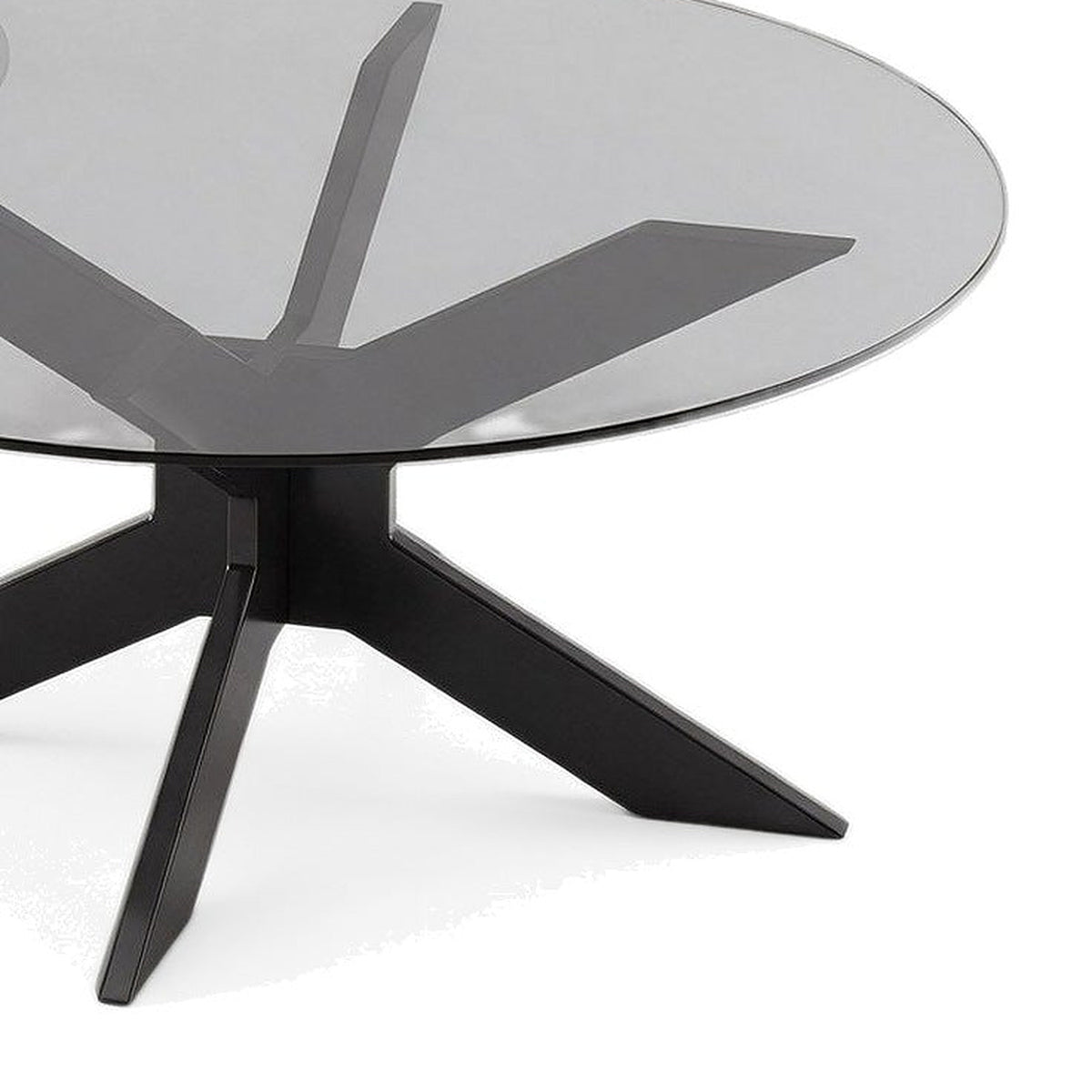 Table basse gigogne Comète teinte Noir, vue de détail du plateau en verre et du piètement