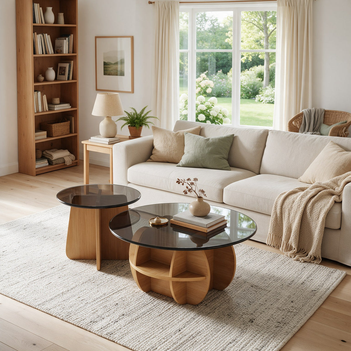 Table basse gigogne Corolle teinte Naturel, mise en situation dans un salon