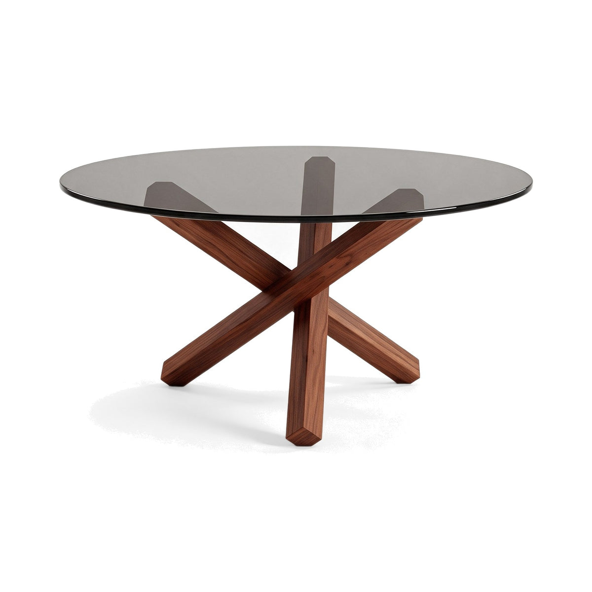 Table basse ronde Croisée teinte Noyer, packshot fond blanc