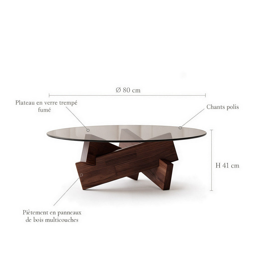 Table basse ronde Orbe teinte Noyer : dimensions (Ø 80 × H 41 cm) et matériaux