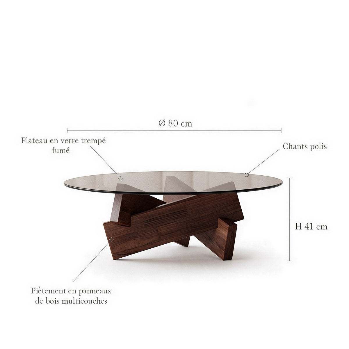 Table basse ronde Orbe teinte Noyer : dimensions (Ø 80 × H 41 cm) et matériaux
