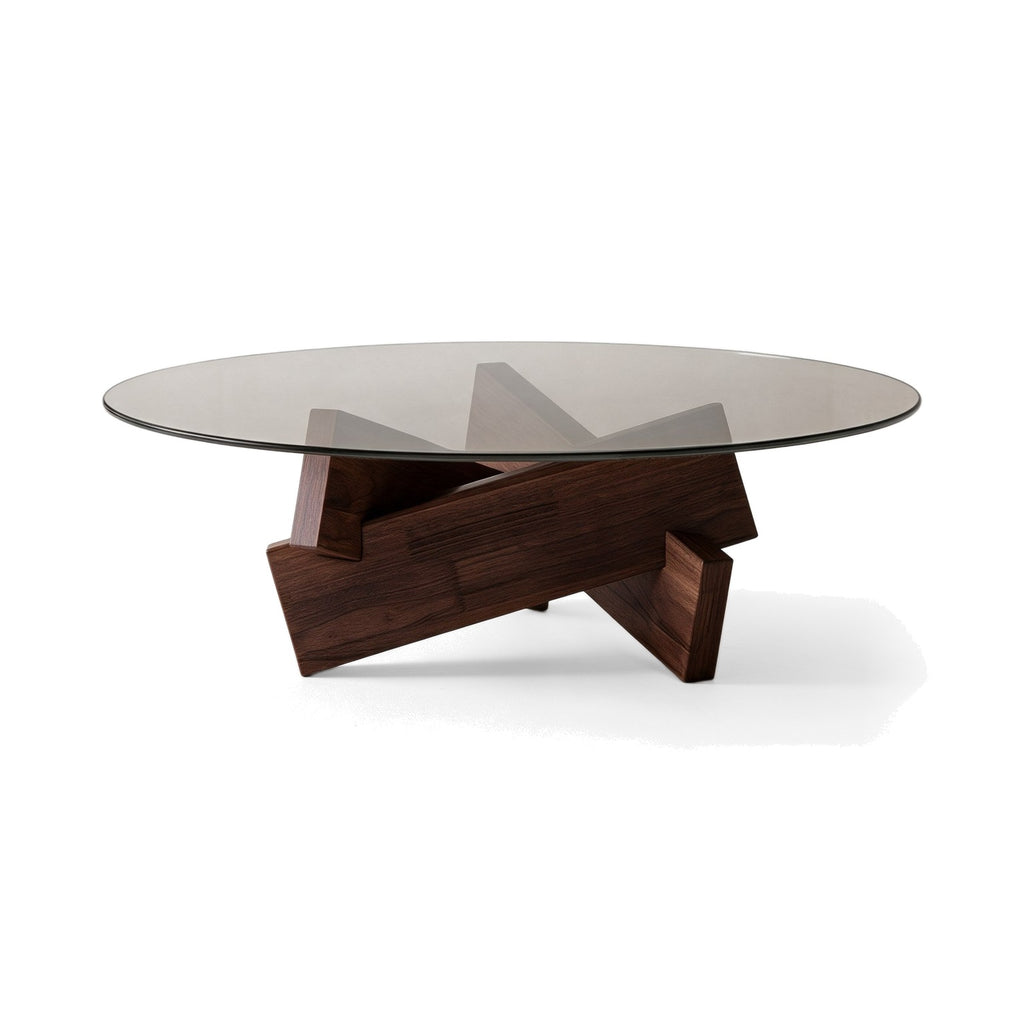 Table basse ronde Orbe teinte Noyer, packshot fond blanc